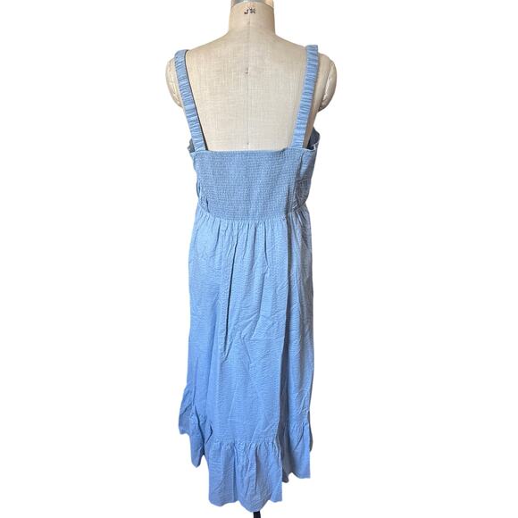 AYR Shirred Seersucker Light Blue Midi Dress in 100% Cotton Size XL - Picture 6 of 8